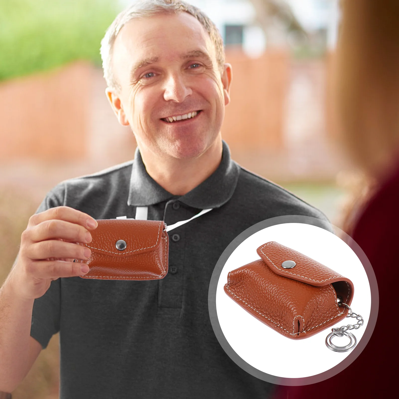 

Key Car Bag Holder Pouchcase Auto Zipper Waist Universal Change Keychain Brown Ring Purse Organizer Cover Blocking Fold Wallet