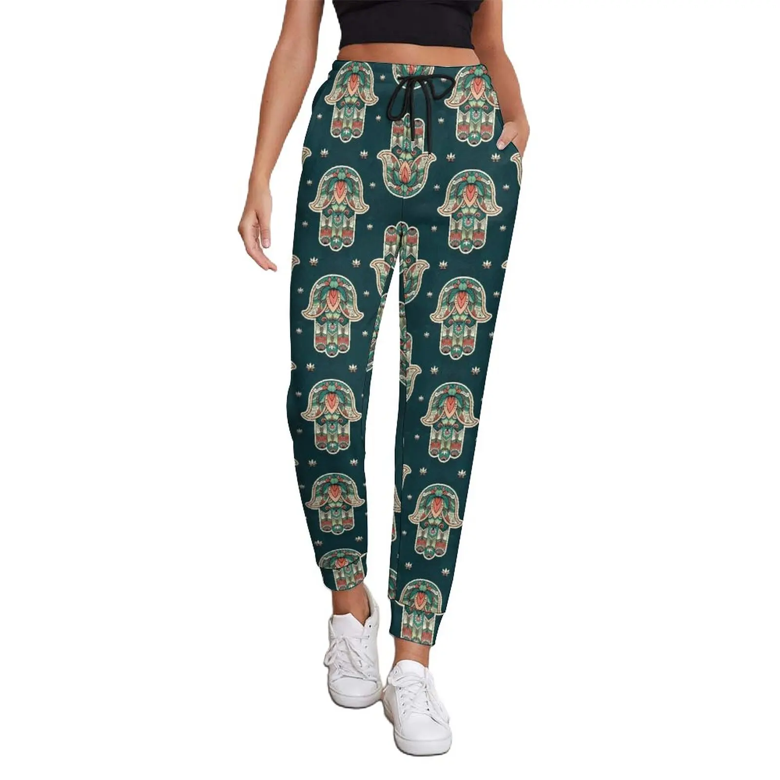 

Hamsa Hand Print Jogger Pants Abstract Floral Korean Fashion Joggers Spring Womens Kawaii Custom Big Size Trousers Gift Idea