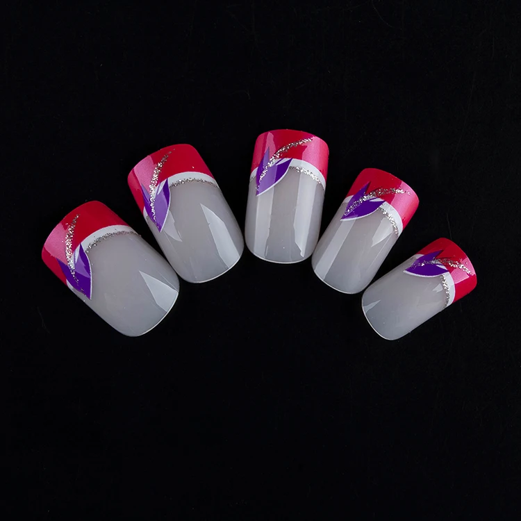 

Прозрачные накладные ногти с полным покрытием, 24 шт., средние квадратные накладные ногти для французского прессования, фиолетовые, красные, ...