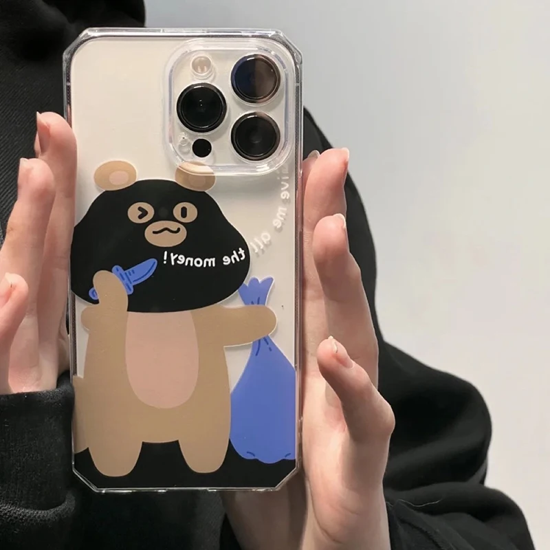 

Funny Robbery Bear Soft Silicone Transparent Phone Case For IPhone8 7 11 12 13 Pro Max X XS Max XR Plus SE2 SE3 7Plus MINI