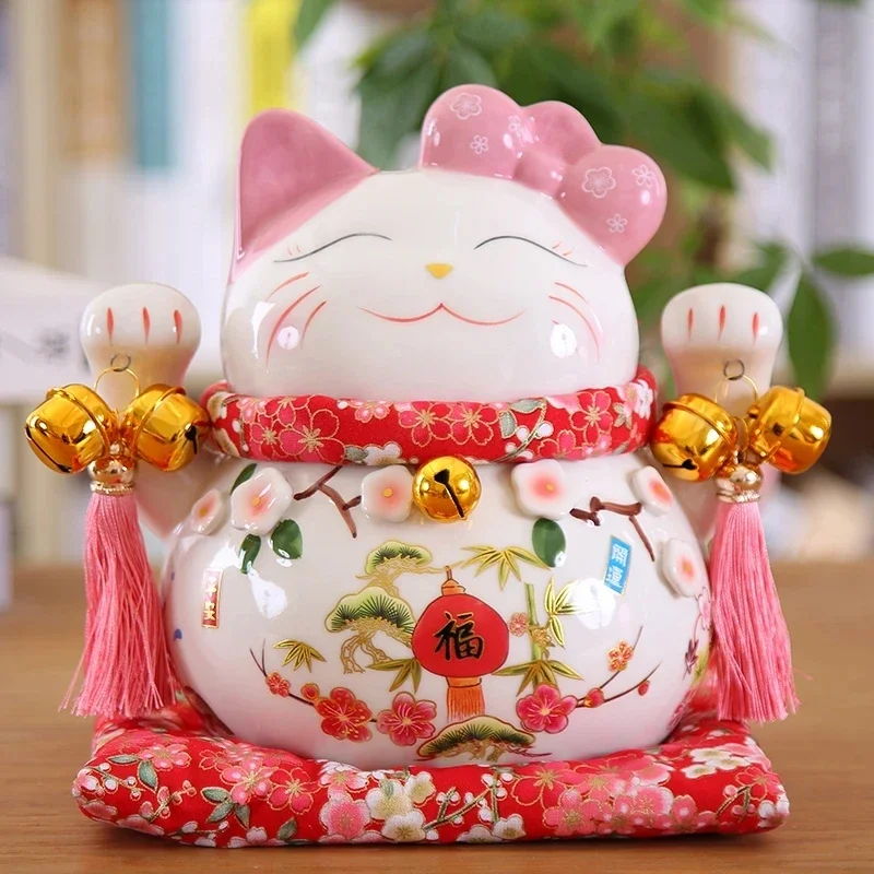 Японская керамическая статуя Lucky Cat Maneki Neko фарфоровая розовая копилка с котом Fortune