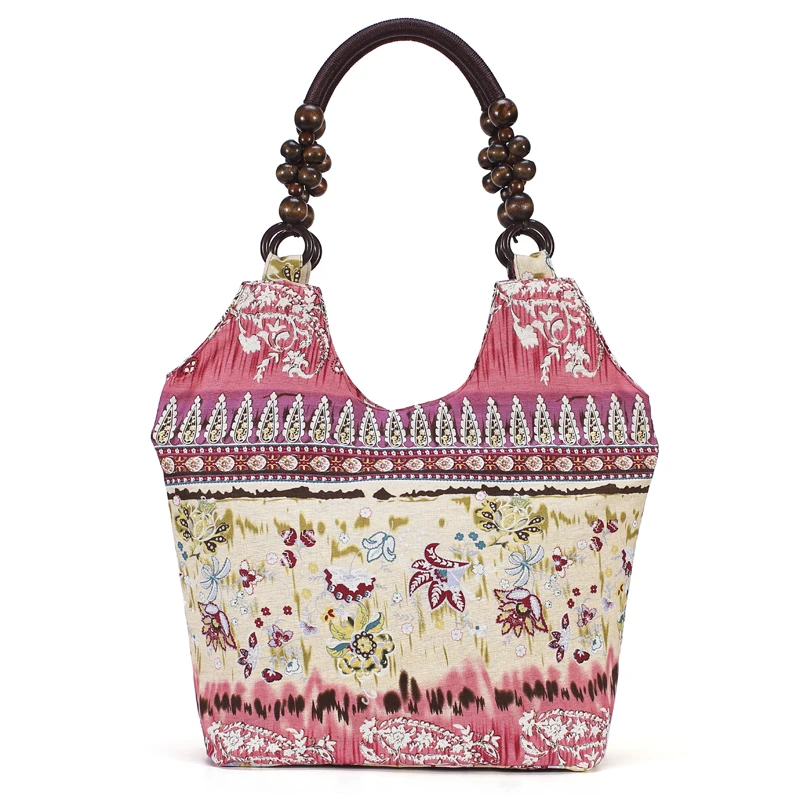 WR Large Capacity Women Handbag Fabric Hobo Bag Bohemian Style Tote Bag Butterfly  Bag Female Bucket Bag with Beads