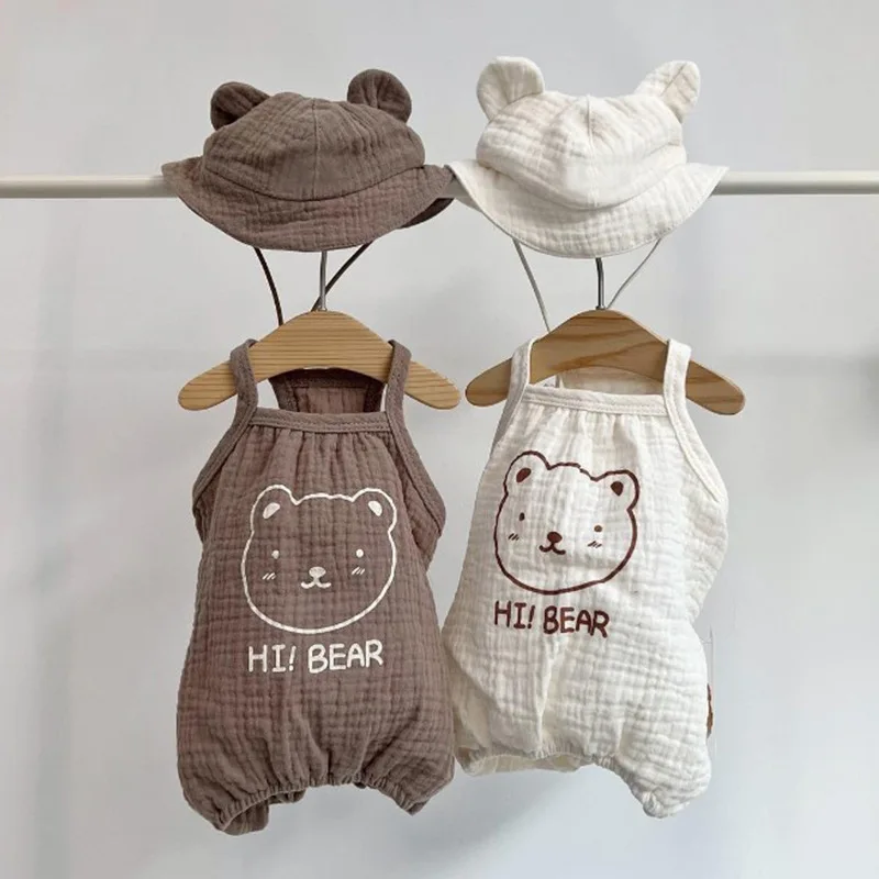 Spring Summer Pet Clothes Kitten Puppy Cute Set Rompers Hat Small and Medium-sized Dog Sweet Pajamas Sun Hat Chihuahua Yorkshire