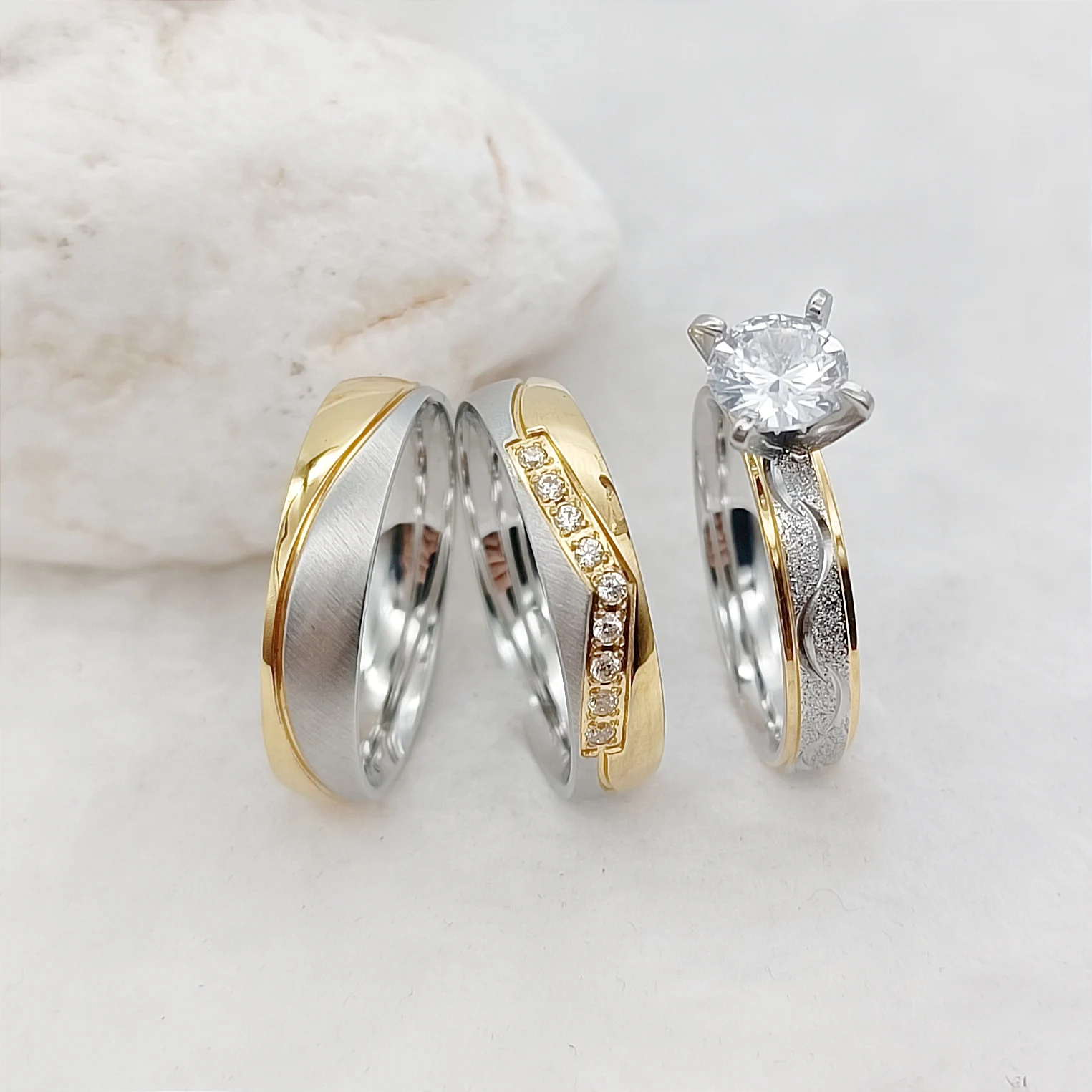 

3 шт., Свадебные обручальные кольца с позолотой 18 карат