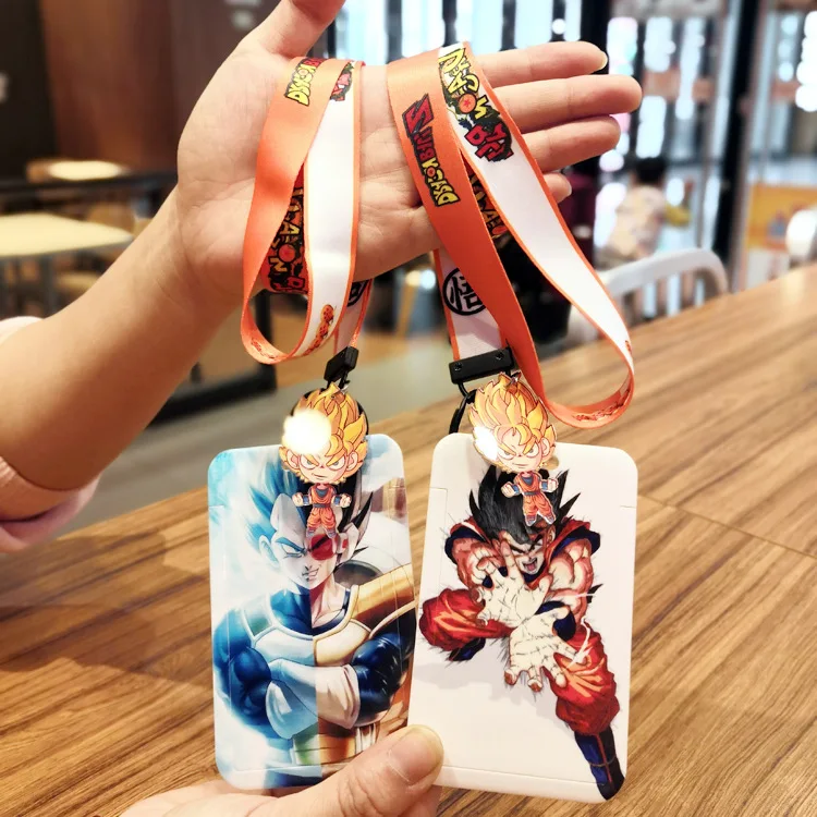 Super Saiyan Anime Pvc Card Cover Dragon Ball Original Cartoon Character Student Outdoor Hanging Neck Bag Card Holder ID Card