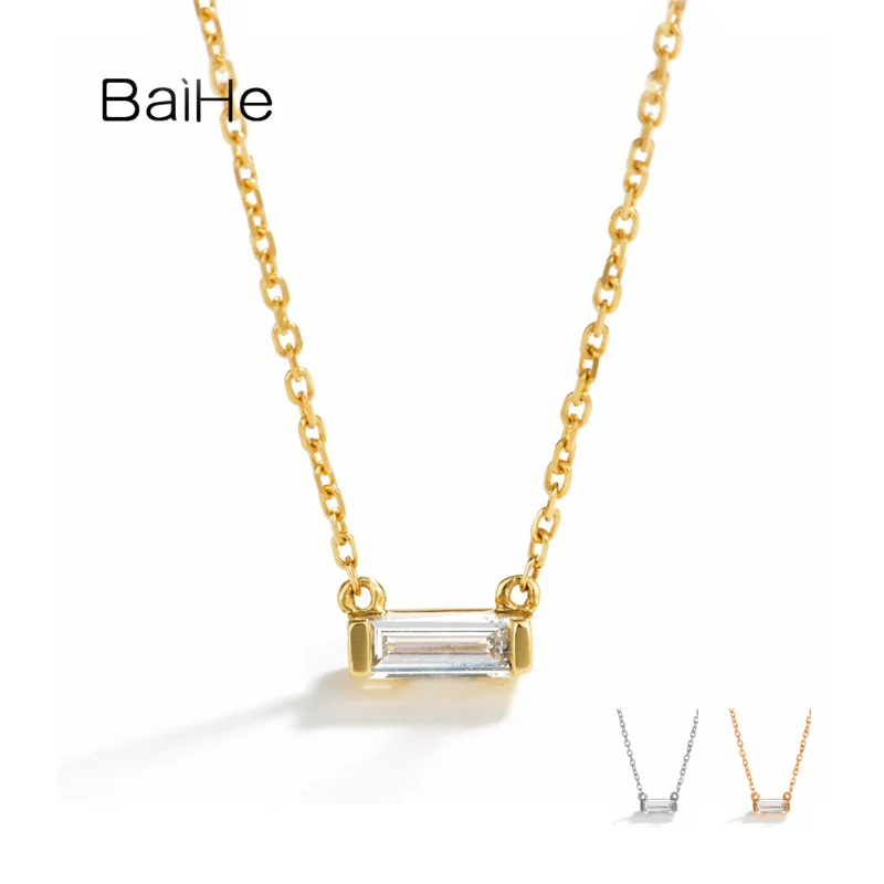

BAIHE Solid 18K Yellow Gold 0.08ct H/SI Natural Diamond Square Necklace Women Men Daily Wear Trendy Fine Jewelry Colar Quadrado