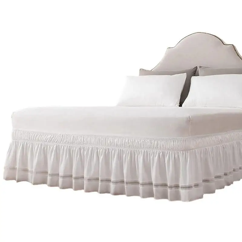 

15In Tailored Hollow Lace Drop Bedskirt Easy Install Fade Resistant Wrap Around Bed Skirt Three Fabric Side Elastic Dust Ruffle