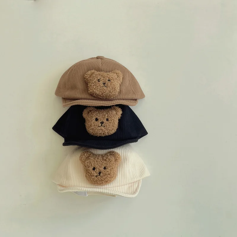 

Милая детская шапка с мультяшным медведем для мальчиков и девочек, Вельветовая детская бейсболка, шапочка, шапки для младенцев, шапочка