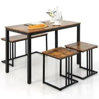 Costway 4-Piece Dining Table Set Industrial Kitchen Table Set W/ Bench & 2 Stools for 4