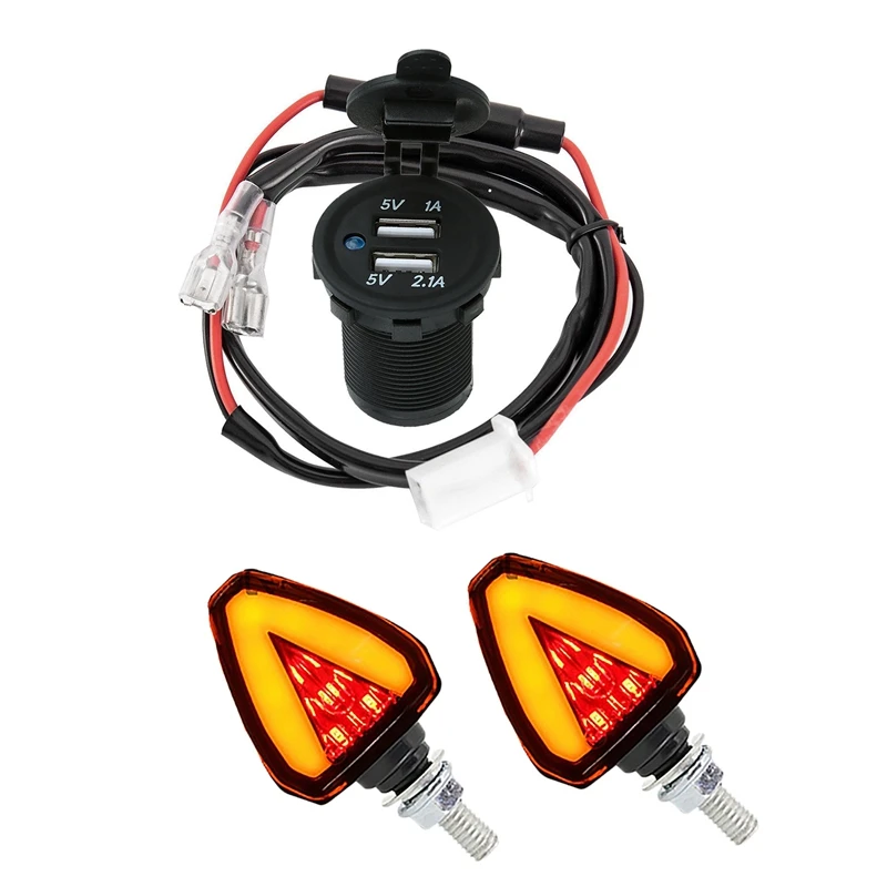 

2 Set Accessories: 1Set 12V Dual USB Car Cigarette Lighter Socket Charger & 1Set Motorcycle Turn Signal Light Indicator