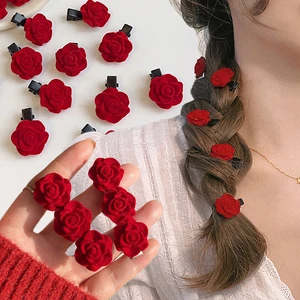 Корейские красные бархатные заколки для волос с розой для женщин маленькие заколки для волос с цветами для девочек элегантная заколка для волос заколки Свадебные аксессуары для волос