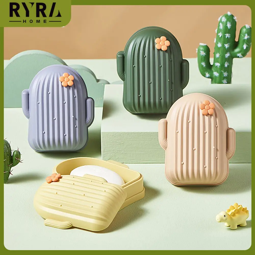 

Lovely With Cover Convenient Drainage Cactus Soap Box Common For Travel Dormitories Soap Box Cartoonish Shower Room