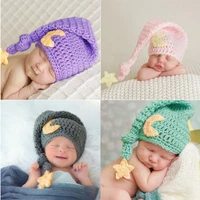 newborn cute hand knitted baby long tail hats crochet moon star cap infant photography costume accessories