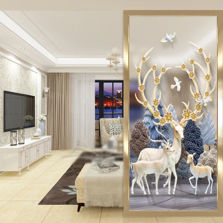 

Light luxury art glass screen partition wall double-sided background frosted translucent craft living room entrance