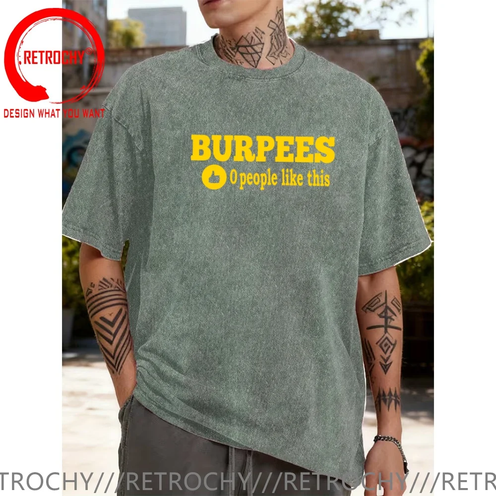 Фото Винтажная футболка из выстиранного хлопка с забавным дизайнерским принтом Burpees Zero People, мужская модная повседневная одежда, стильные топы №2
