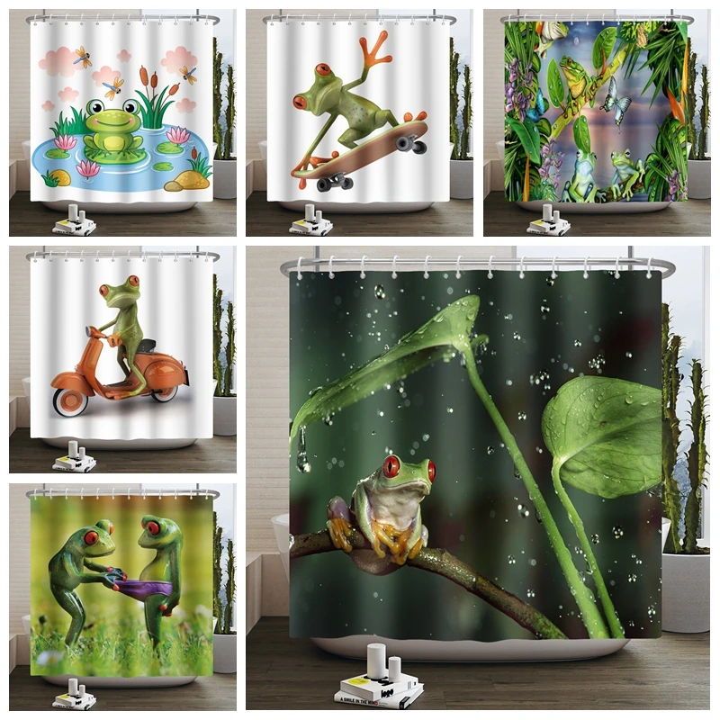 

Занавеска для душа в виде лягушки, забавные мультяшные животные, бамбуковые зеленые занавески для ванной s, креативный экран для ванны, водонепроницаемая ткань, 3D декор для ванной комнаты