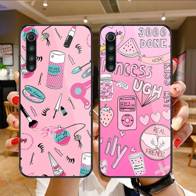 

Повседневный высокий чехол для телефона Girls для Xiaomi 12, 11T, 10, 9, Redmi Note 11, 10, 10S Pro, Redmi 9, 9A, 8, черный стеклянный чехол для телефона из поликарбоната
