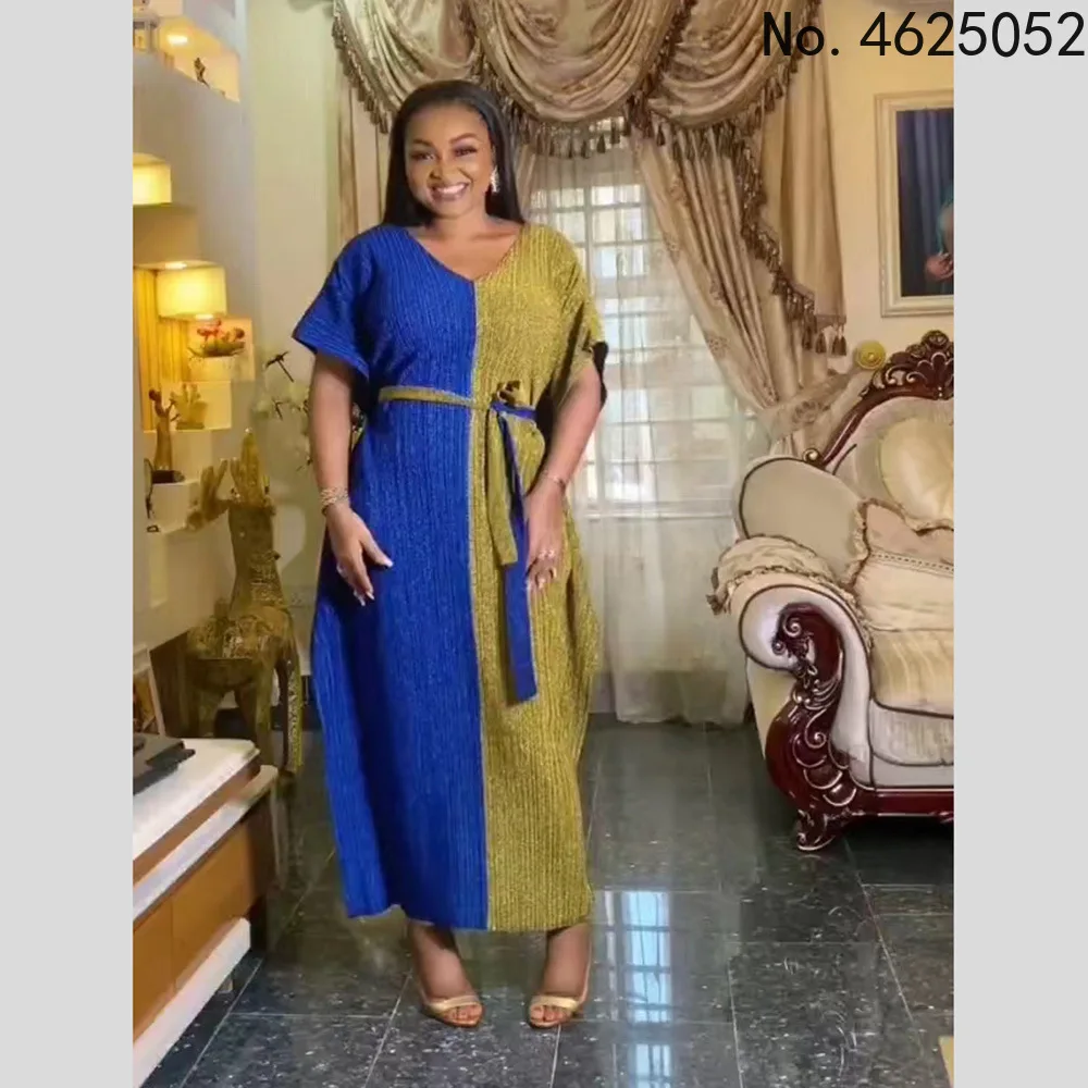 

Африканская мама свободное платье двухцветное строченное платье длинное платье позолоченное эластичное платье с поясом