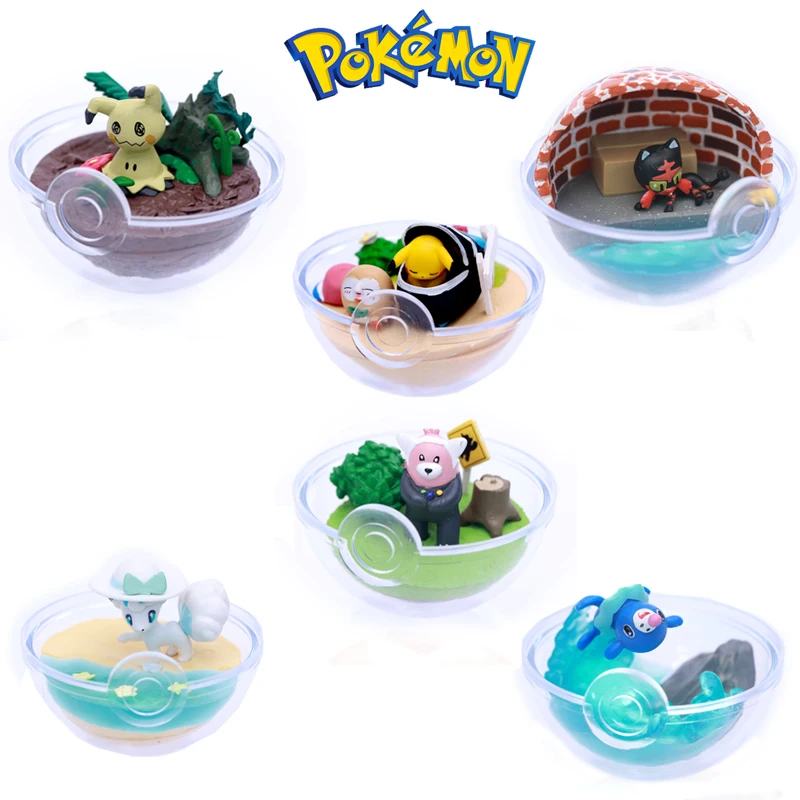 

6PCS Pokemon Scene Figures Kawaii Mimikyu Pikachu Litten Vulpix Popplio PVC Model Toys Cute Pocket Monster Periphery Kids Gift