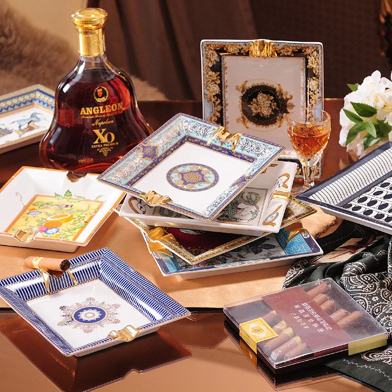 

High-end Hotel Home Creative Ceramic Large Ashtray Business Personality Square Cigarette Ashtray Gift Box Wholesale