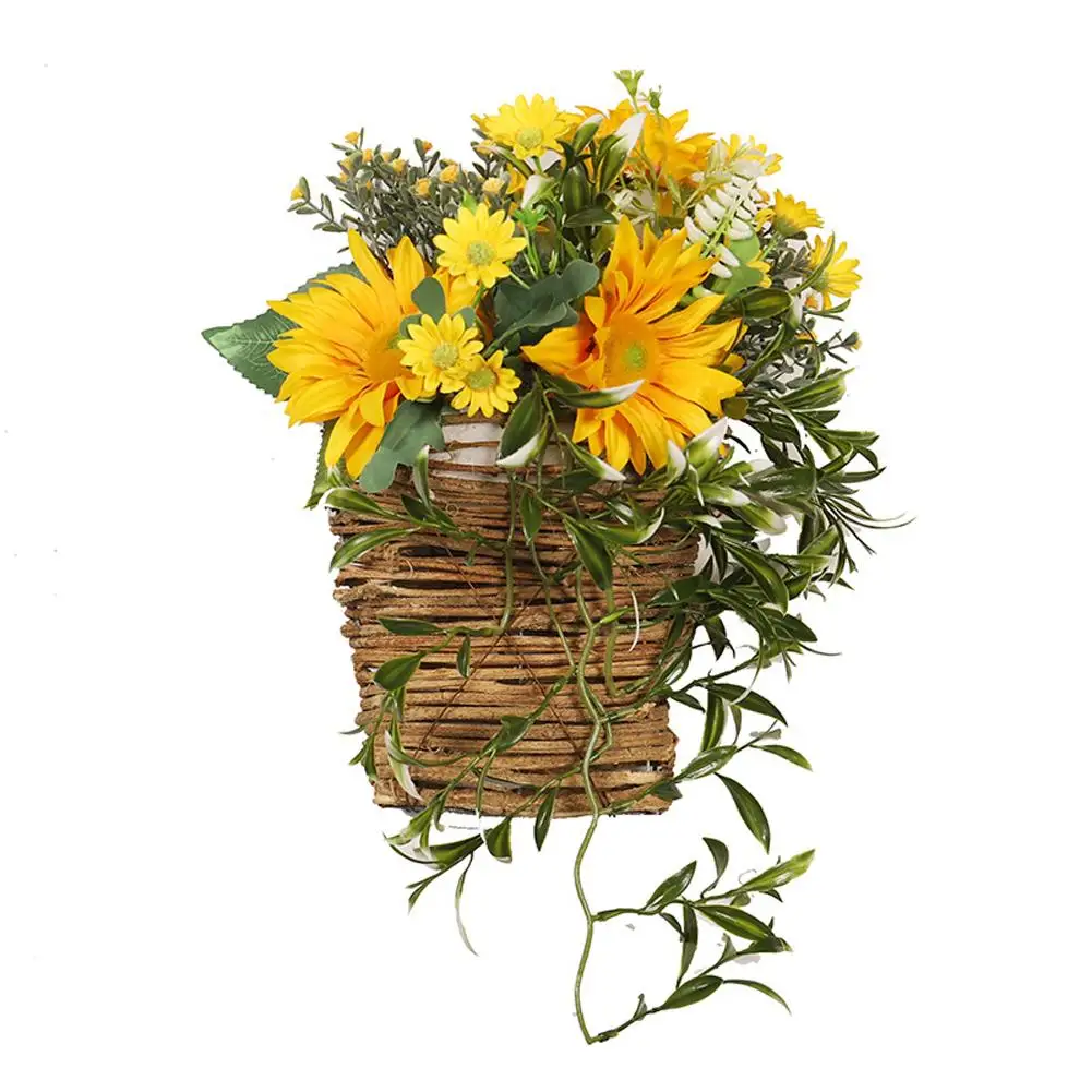 

Artificial Sunflowers Hanging Baskets Front Door Wreath Photography Props Home Decoration For Outdoors Indoors Patio Garden
