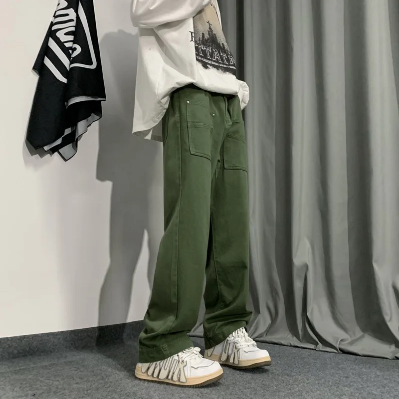 Blue Green Baggy Jeans Men Fashion Retro Casual Cargo Jeans Mens Japanese Streetwear Hip Hop Loose Straight Denim Trousers Men
