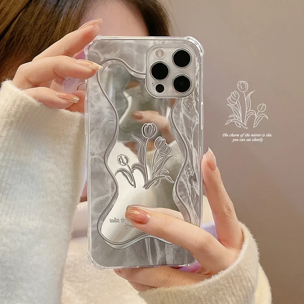 

Cold Wind Flower Mirror Phone For Iphone 14 13 12 11 Xs Pro Max X XR 7 8 SE 2020 Mini Plus Case Precise Hole Position