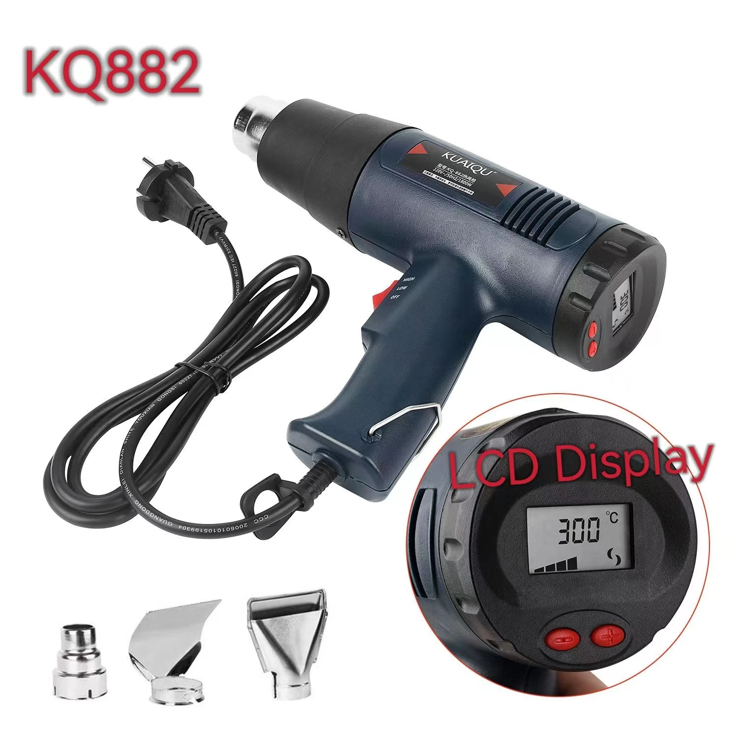 

KQ882 Hot Air Gun LCD Digital Display Industrial Plastic Welding Torch Wind Rushing Machine Heat Shrinkable Hair Dryer Power Too