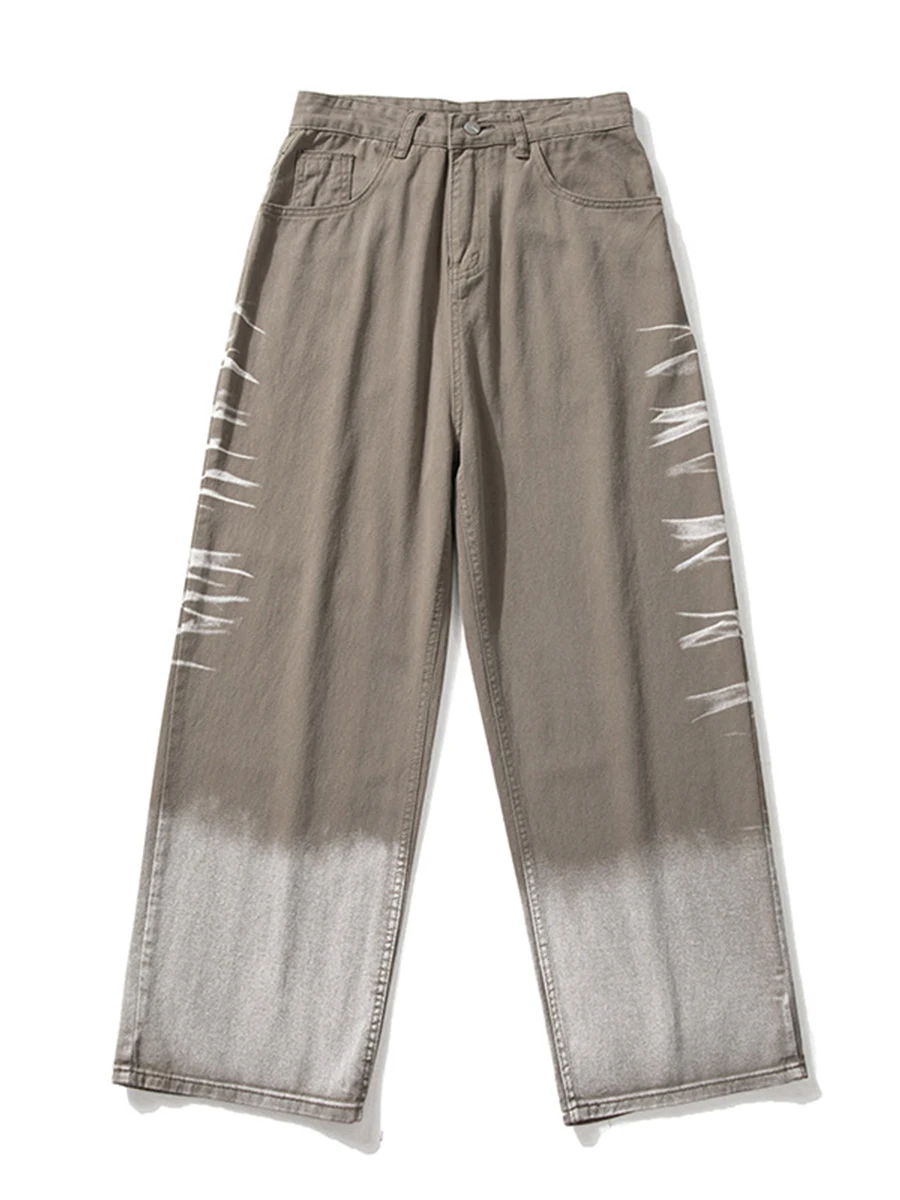 European and American Men's New Gradient Jeans Men's Trend American Loose Straight Paint Wide Leg Pants Streetwear Men Clothing