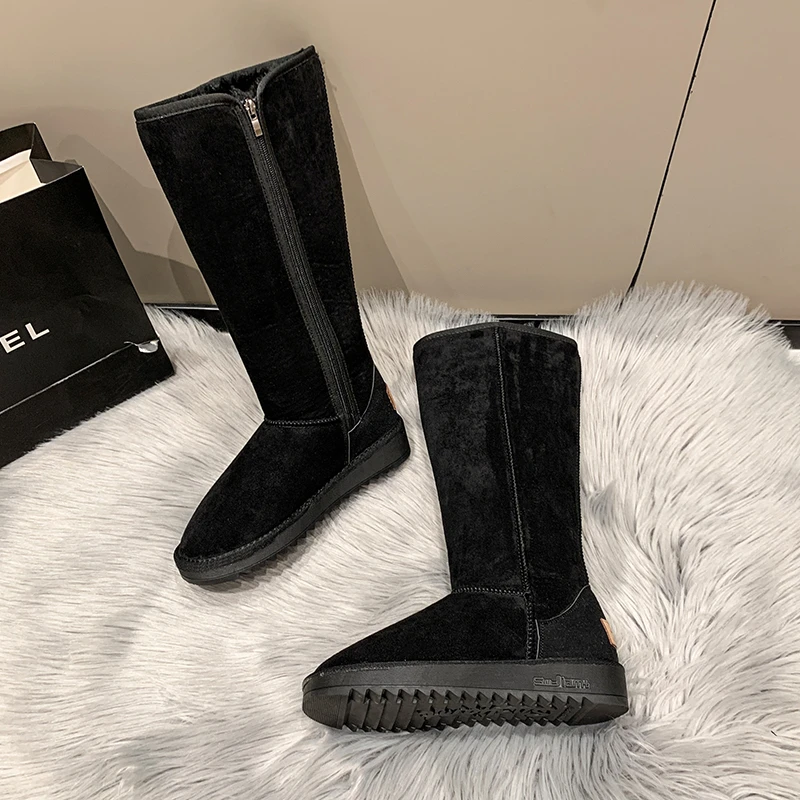 Winter 2023 New Women Chelsea Snow Boots Casual Shoes Brand Fur Short Plush Warm Mid-calf Boots Flats Femme Shoes Suede Botas