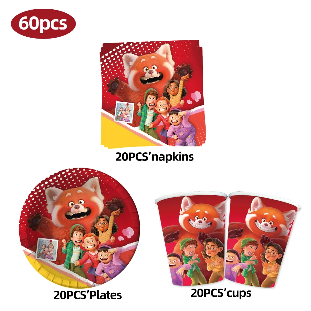 

Turning Red Theme Birthday Party Decoration Cutlery Set Disposable Plate Tablecloth Popcorn Box Kid Gift Baby Shower Supplies