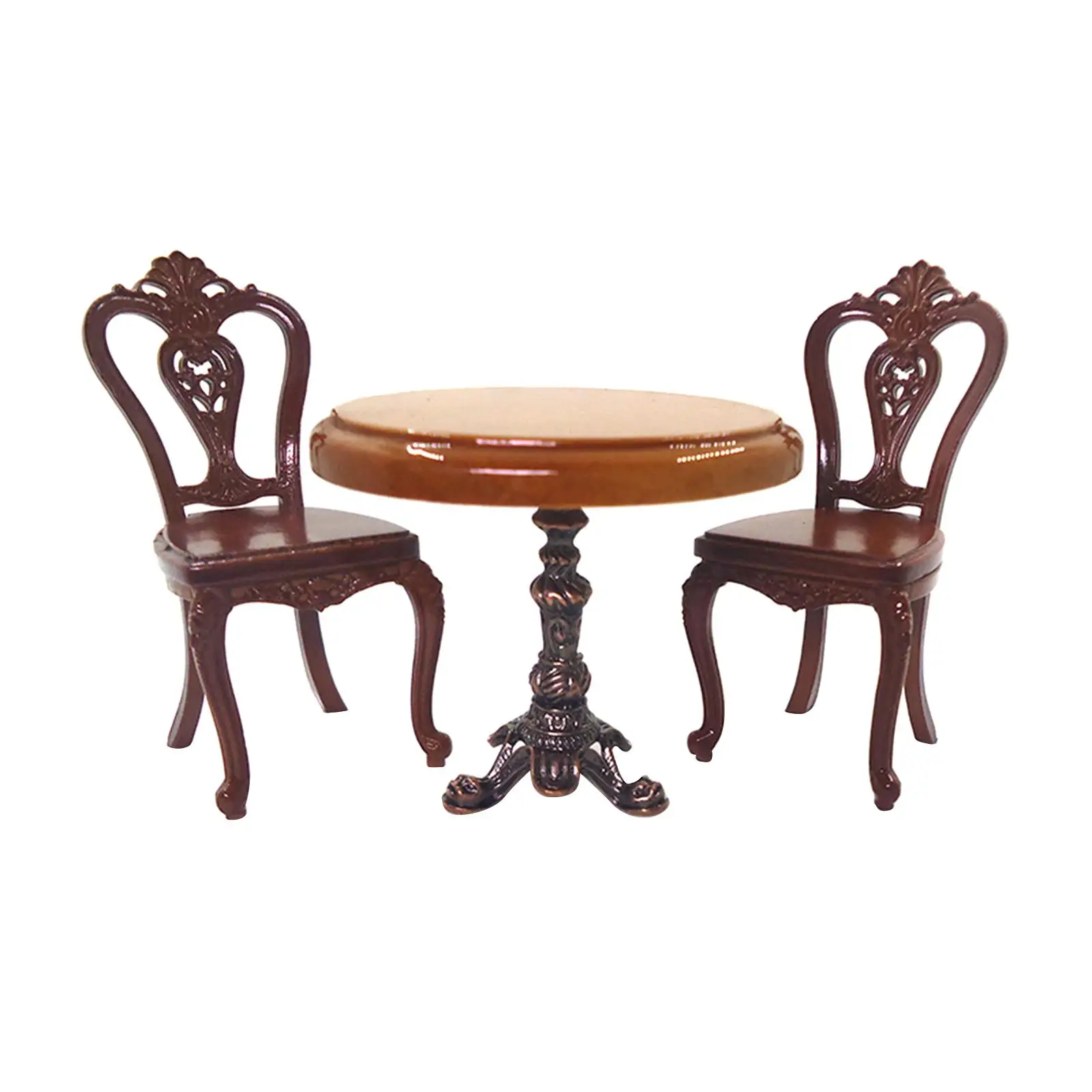 

3x Wooden Round Table and Chairs Model Dining Room Scenery Supplies