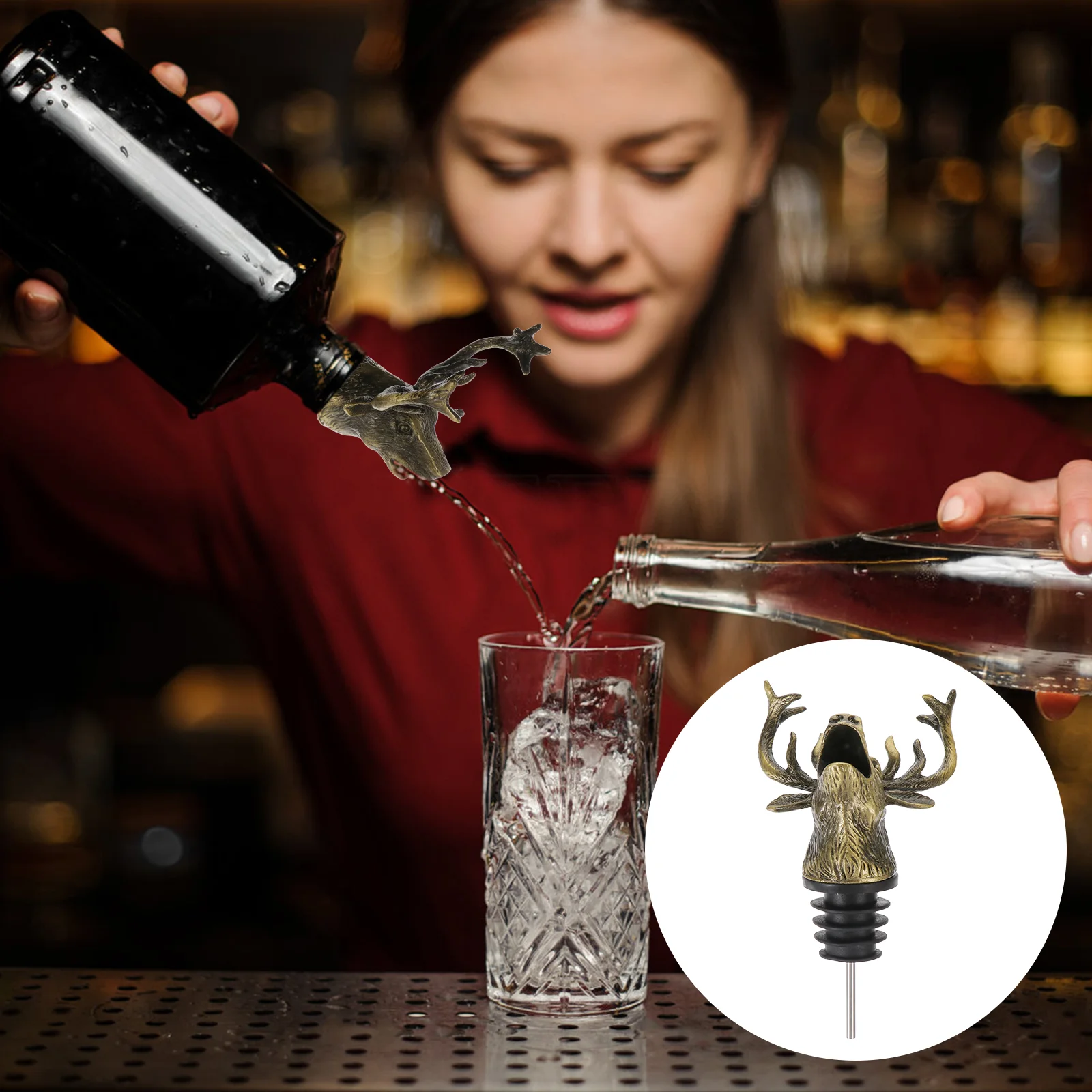 

Pourer Bottle Stopper Christmas Deer Head Spout Pourers Stoppers Cork Spouts Plug Vintagereindeer Pour Decanter Aerators Retro