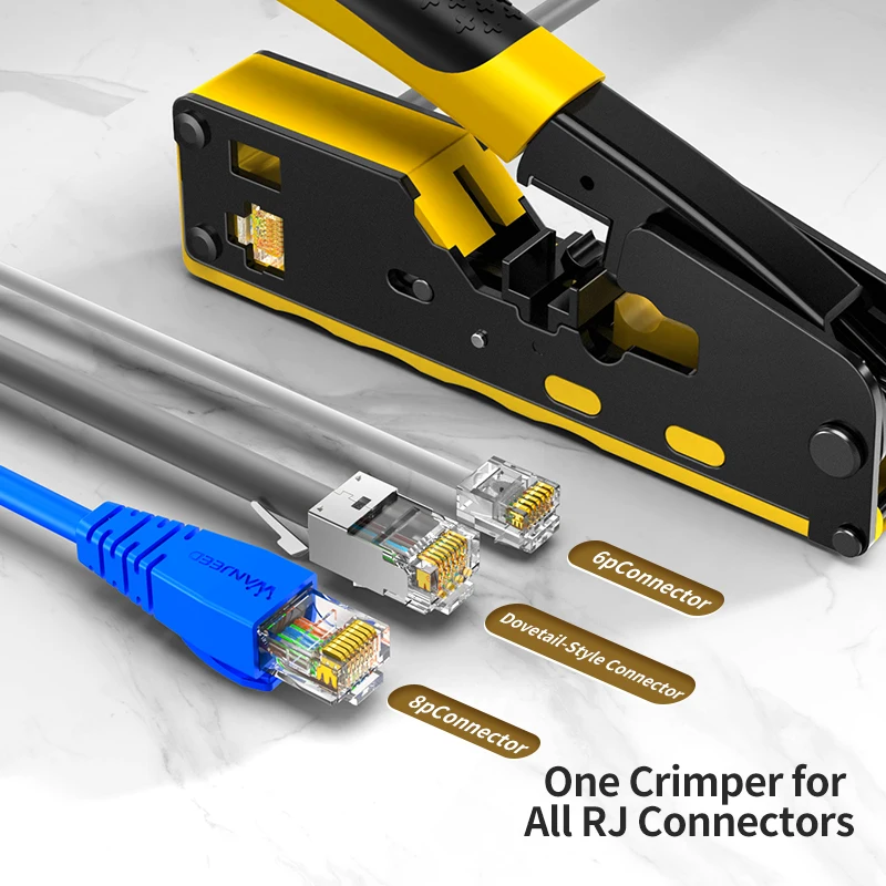 Фото Многофункциональный обжимной инструмент WANJEED для разъемов RJ45 Cat5e/Cat6/Cat6A/Cat7/Cat8, со встроенной функциями зачистки, резки и обжима проводов №5