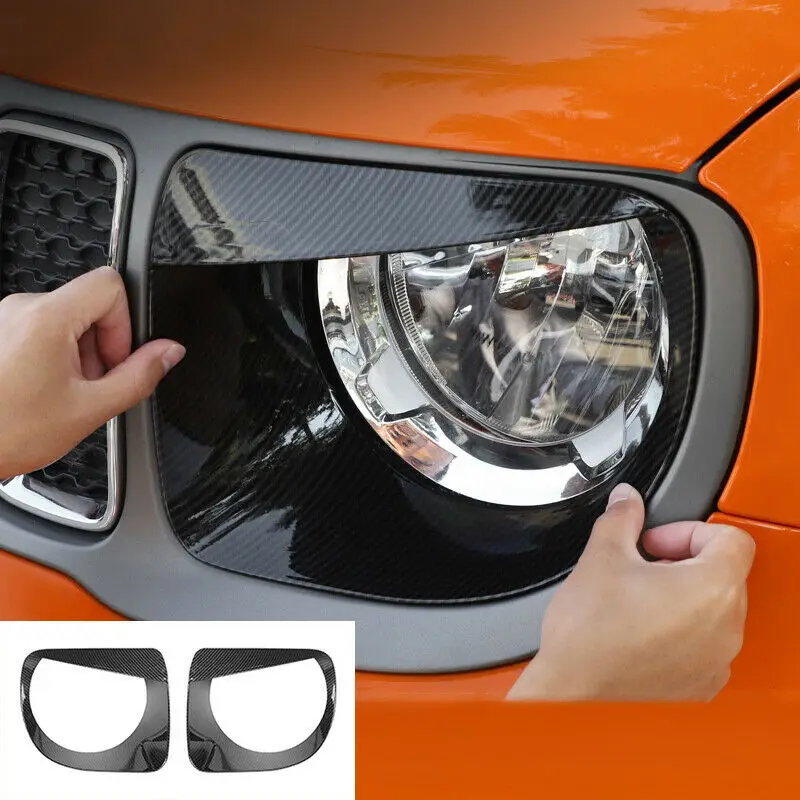

Fit For 2019-2020 Jeep Renegade Carbon Fiber Front Headlight Lamp Cover Trim 2PC