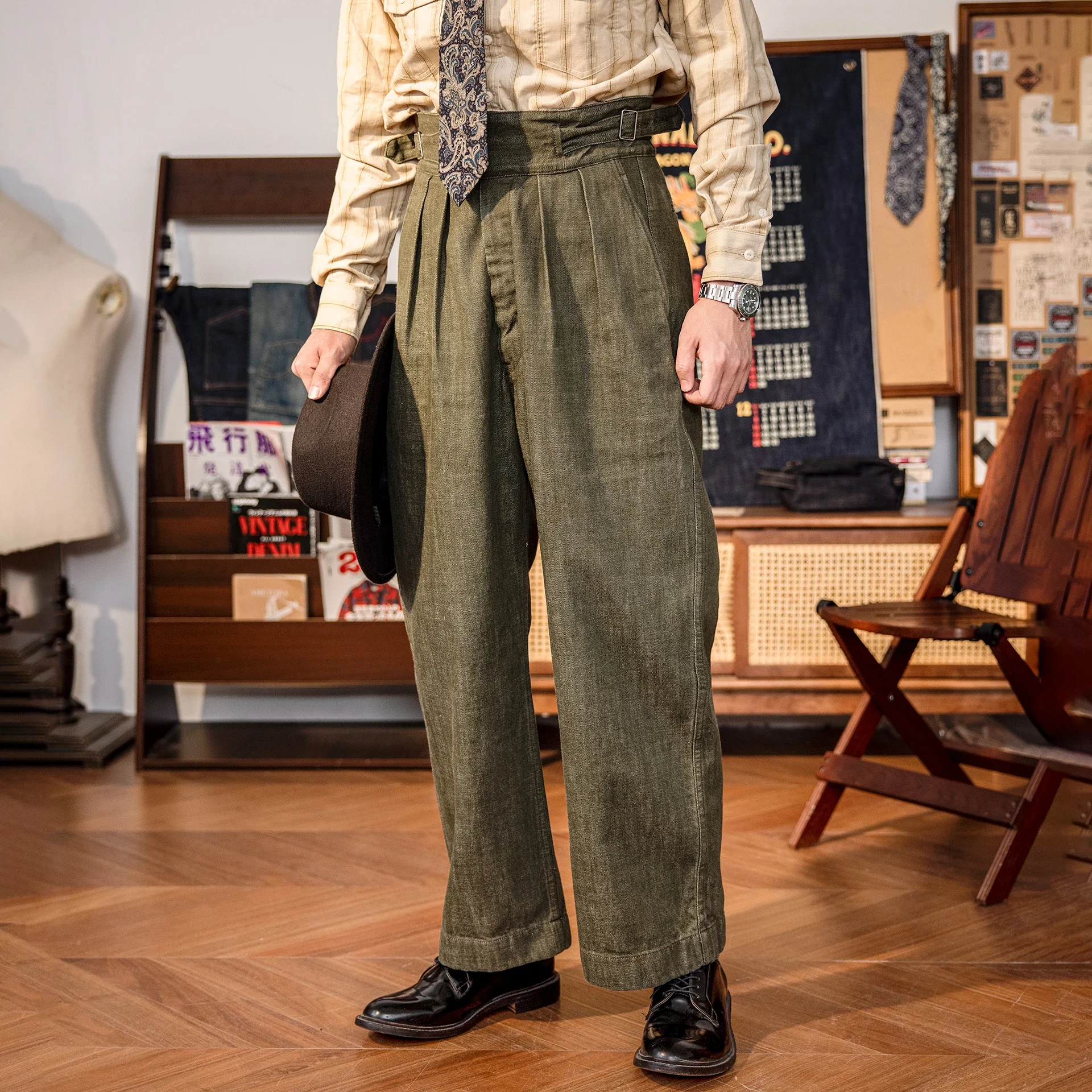 KDCK-0001 RedTornado Супер тяжелые брюки 14 унций Indigo Selvage Washed Gurkha Брюки из необработанного