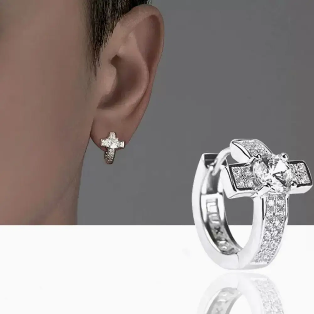 

Hoop Earrings For Women Men Cross Zircon Ear Hoops Personality Piercing Ear Cuffs Couples Silver Ear Buckle Jewelry Accessories