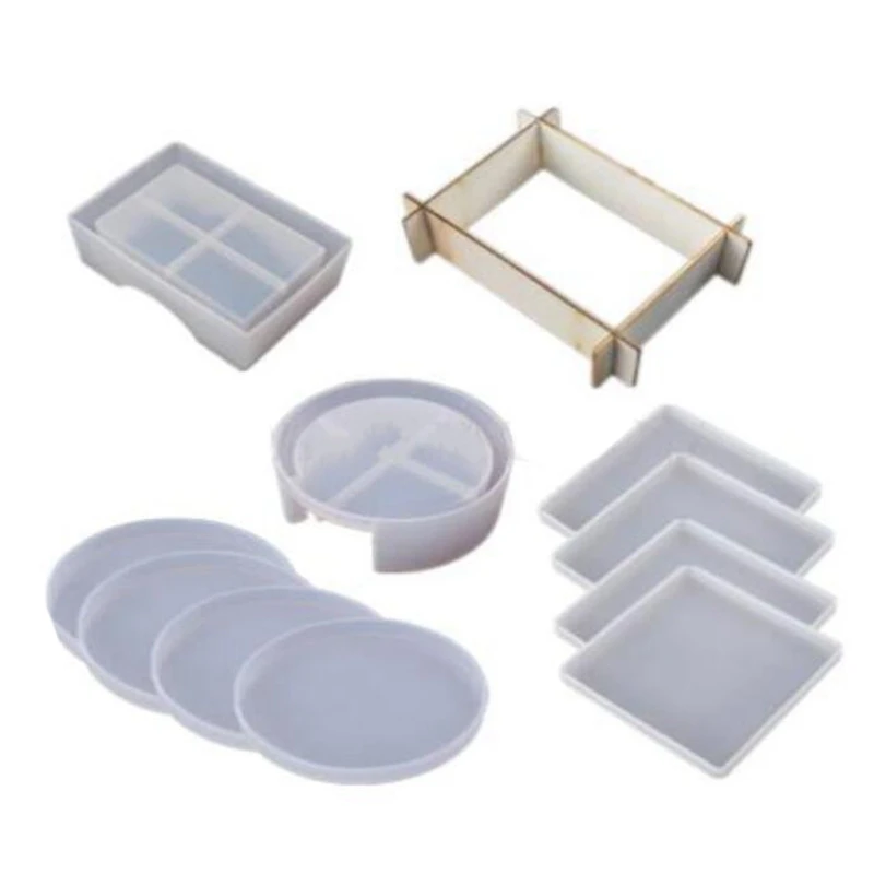 

1Set Silicone Coaster Molds For Resin Casting Epoxy Resin Coaster Molds Kit Including 4 Pcs Square 4 Pcs Round Coaster
