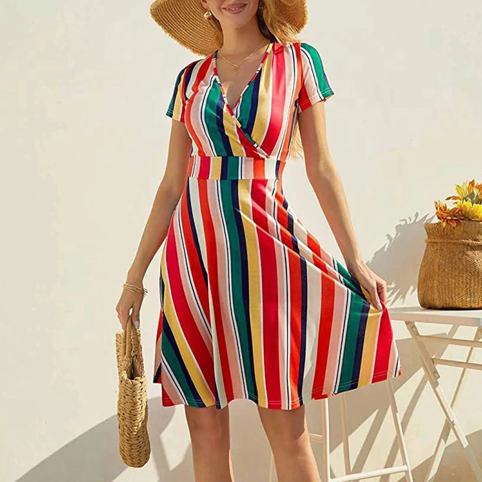 

Женское платье-туника с коротким рукавом и V-образным вырезом