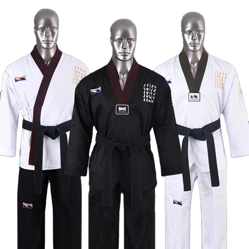 

Top Quality Taekwondo Uniform Black V-Neck Dobok White Uniforms Tae Kwon Do MMA Martial Arts Karate Suits