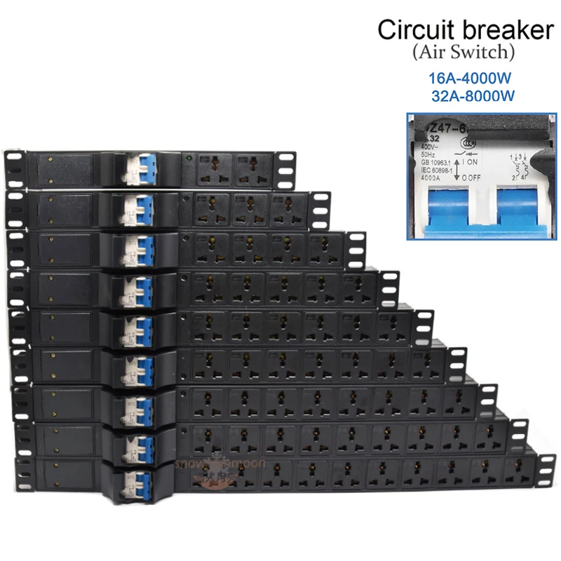 

Server Rack Mount Power Distribution Unit PDU Extension 16A/32A Air Switch 2-10 Ways Socket With Junction Box Wiring Board