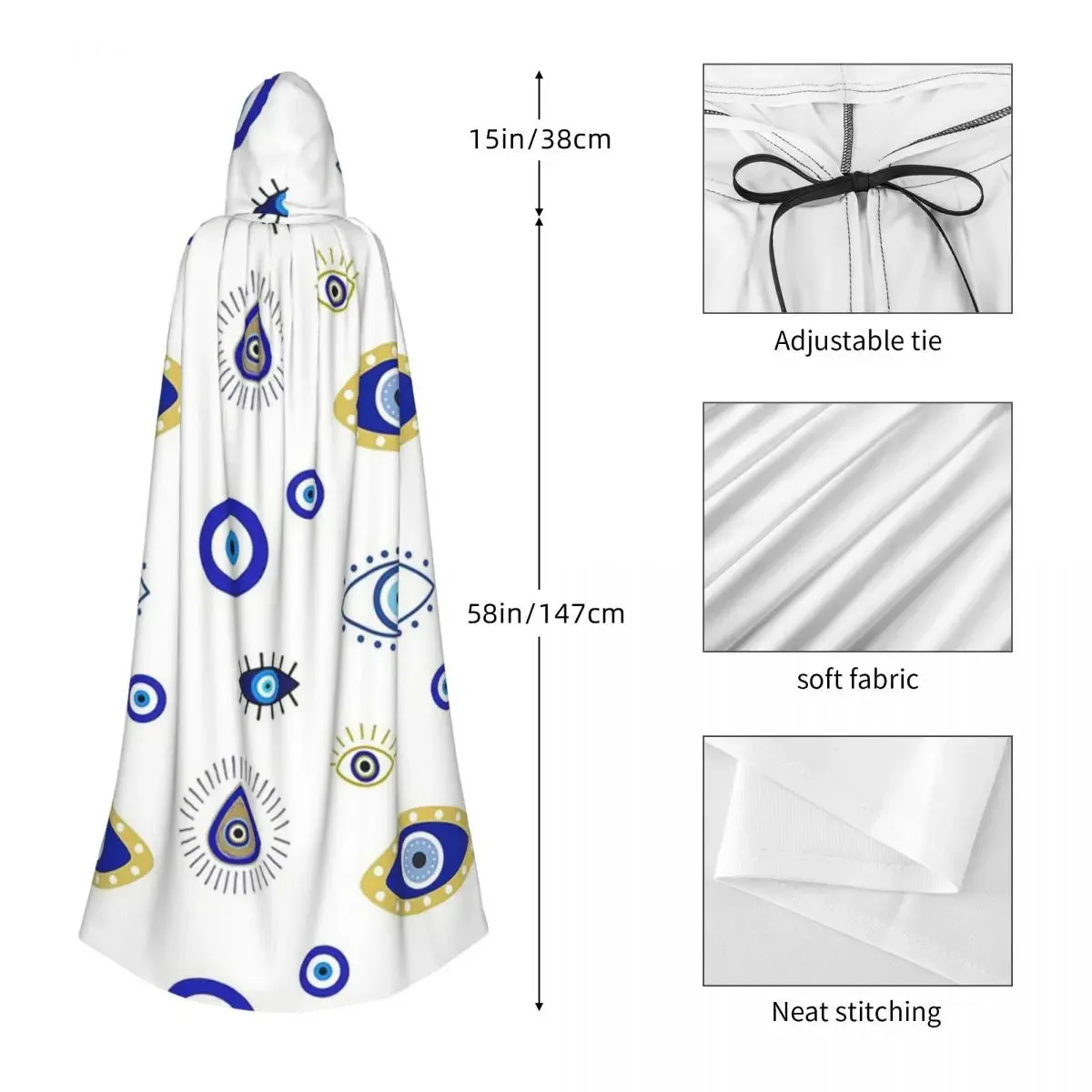 Мистические злые глаза длинный средневековый костюм ведьмы с капюшоном накидка
