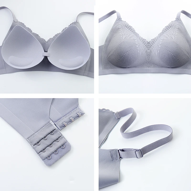 Asha&Vicki 2pcs/set Latex Sling Underwear Women Lace No Steel Ring Gather Sports Seamless One-piece Sleep Three Hook-and-eye Bra