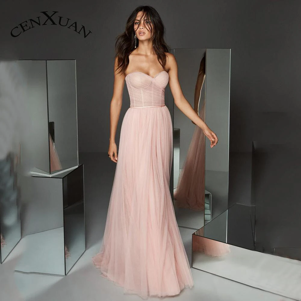 

Cenxuan Classic Tulle Sweetheart Sleeveless Backless Pleat Button Evening Party For Women Custom Made Vestidos Robes De Soirée