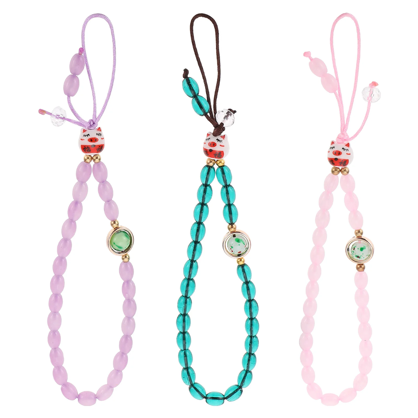 

Strap Beads Chain Lanyard Crystal Beaded Wrist Holder Fortune Hanging Pendants Cell Mobile Bead String Cat Lanyards Bag Decors