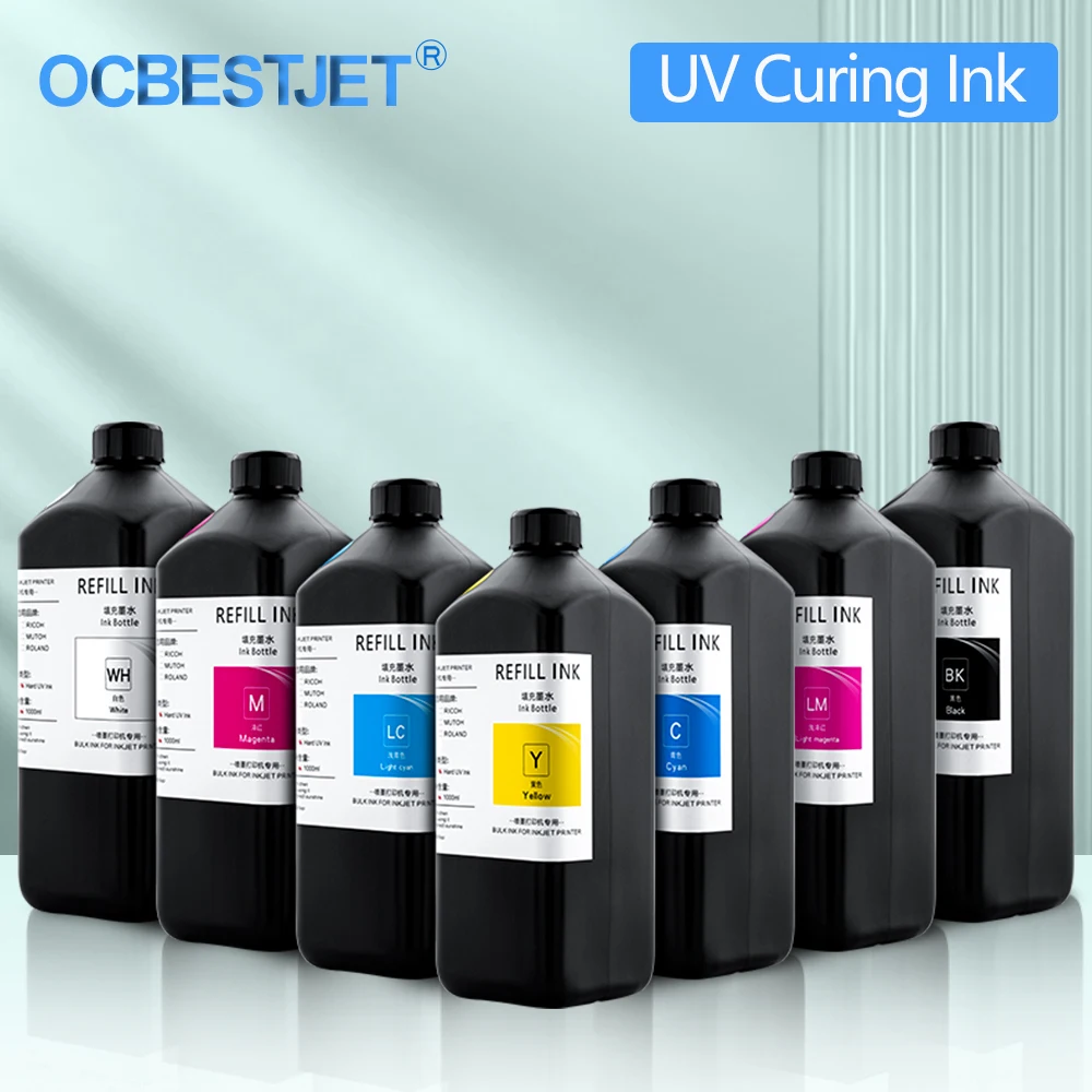 1000ML UV Curing Ink For Epson XP600 TX800 XP-600 TX-800 L800 L805 L1800 R290 R300 1390 1400 1410 1430 DX5 DX7 DX10 UV Printer