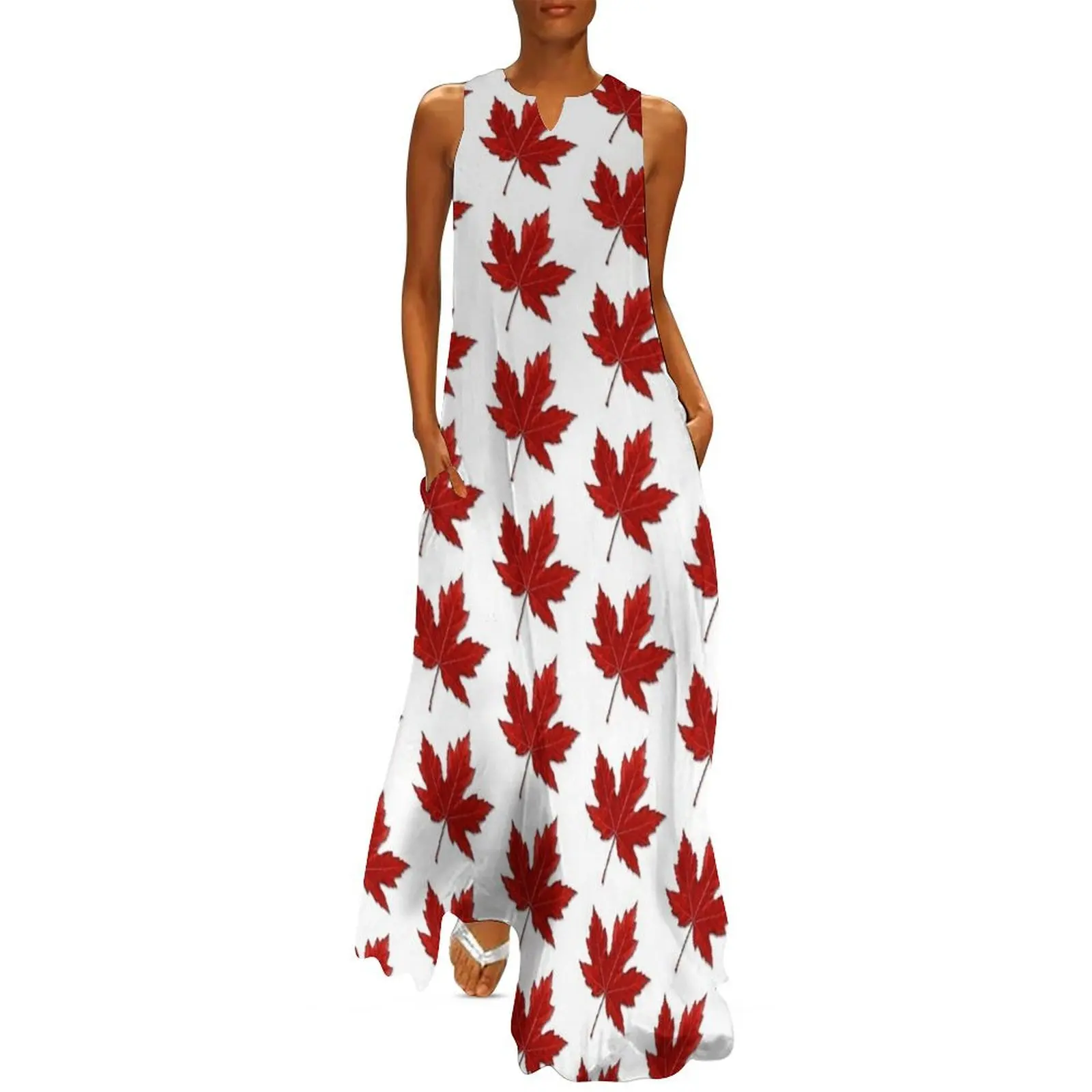 Длинное платье с кленовым листом и канадским флагом женская одежда женские