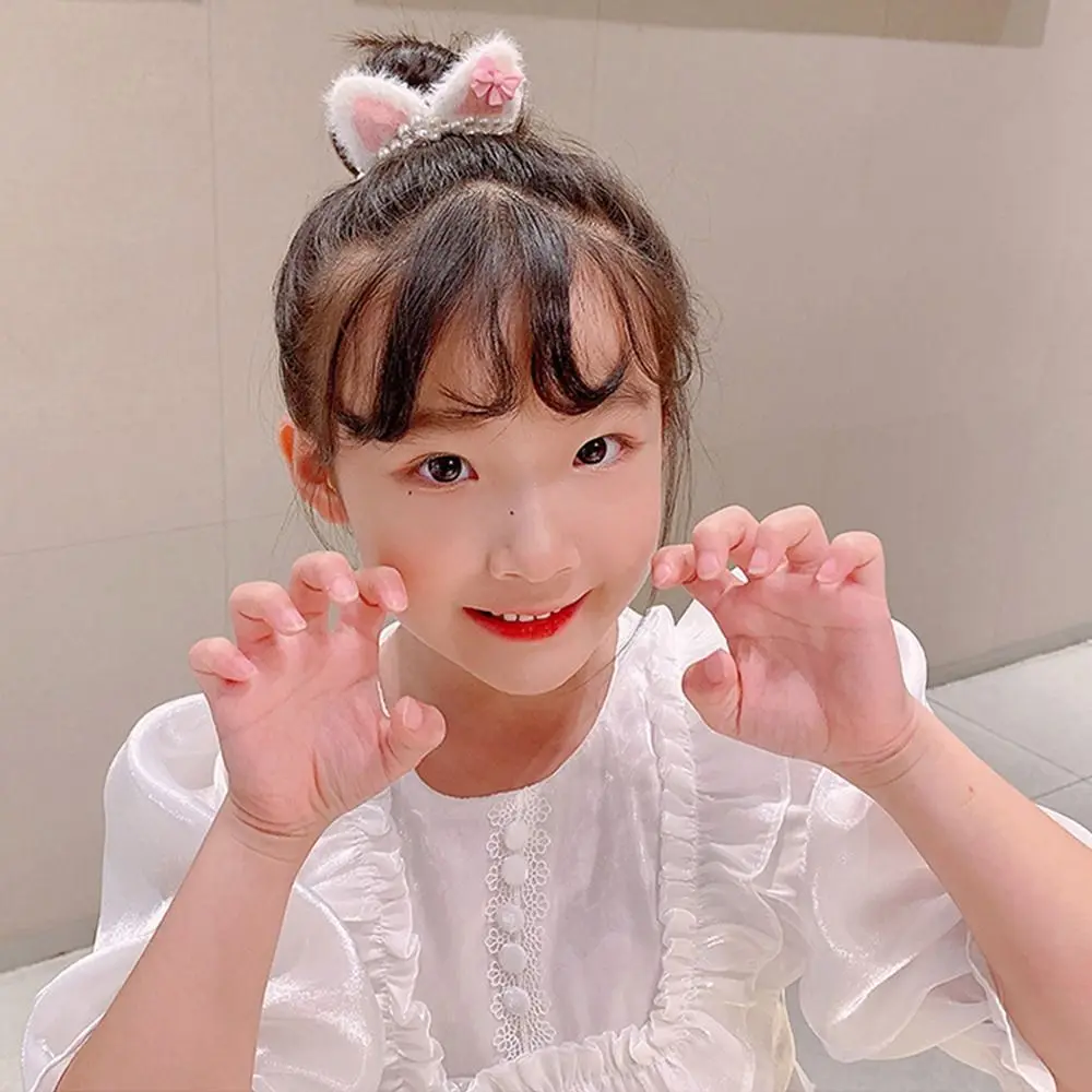 

Заколка для волос в виде кошки с искусственным жемчугом, плюшевые украшения для детей, головные уборы, резинки для волос для девочек, резинка для волос в Корейском стиле