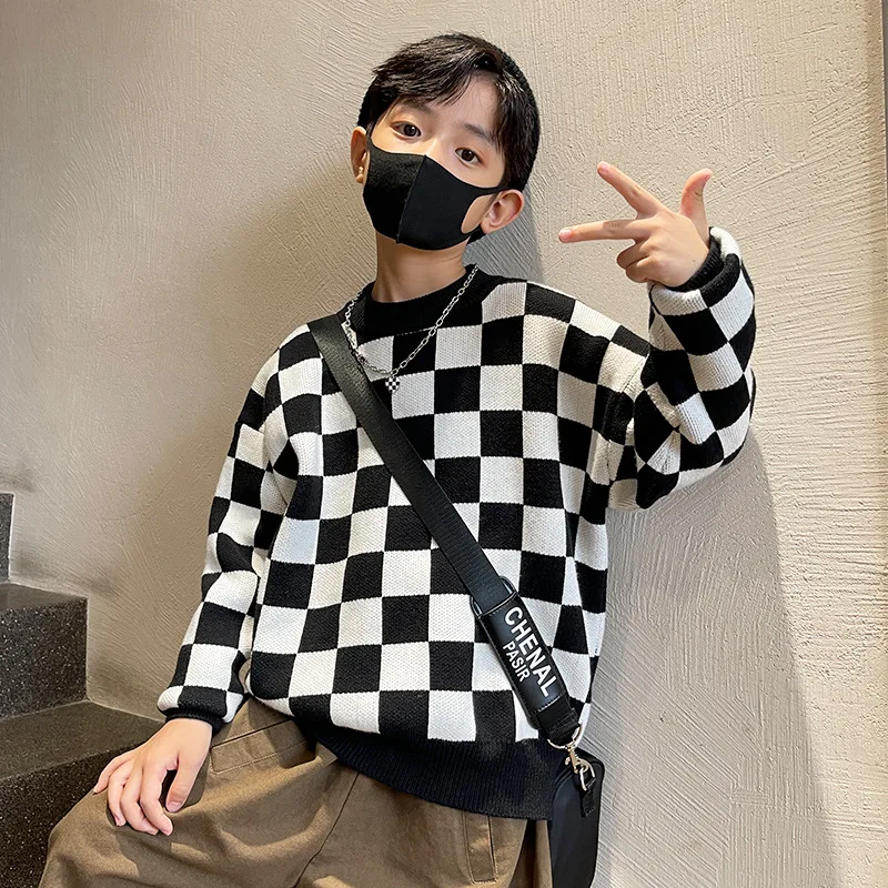 

Boys Checkered Sweaters 5 6 8 10 12 years Spring Fall Teenager Boys Tops