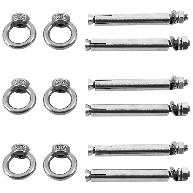 

6Pcs Stainless Steel Raw Style Shield Anchor Eye Bolts M6 X 82Mm,Silver